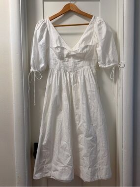 For Love & Lemons White Puff-Sleeve Midi Dress